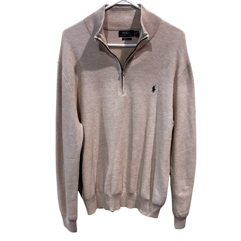 Polo by Ralph Lauren Men's Quarter Zip Pullover Sweater, Tan/Wheat, size XXL